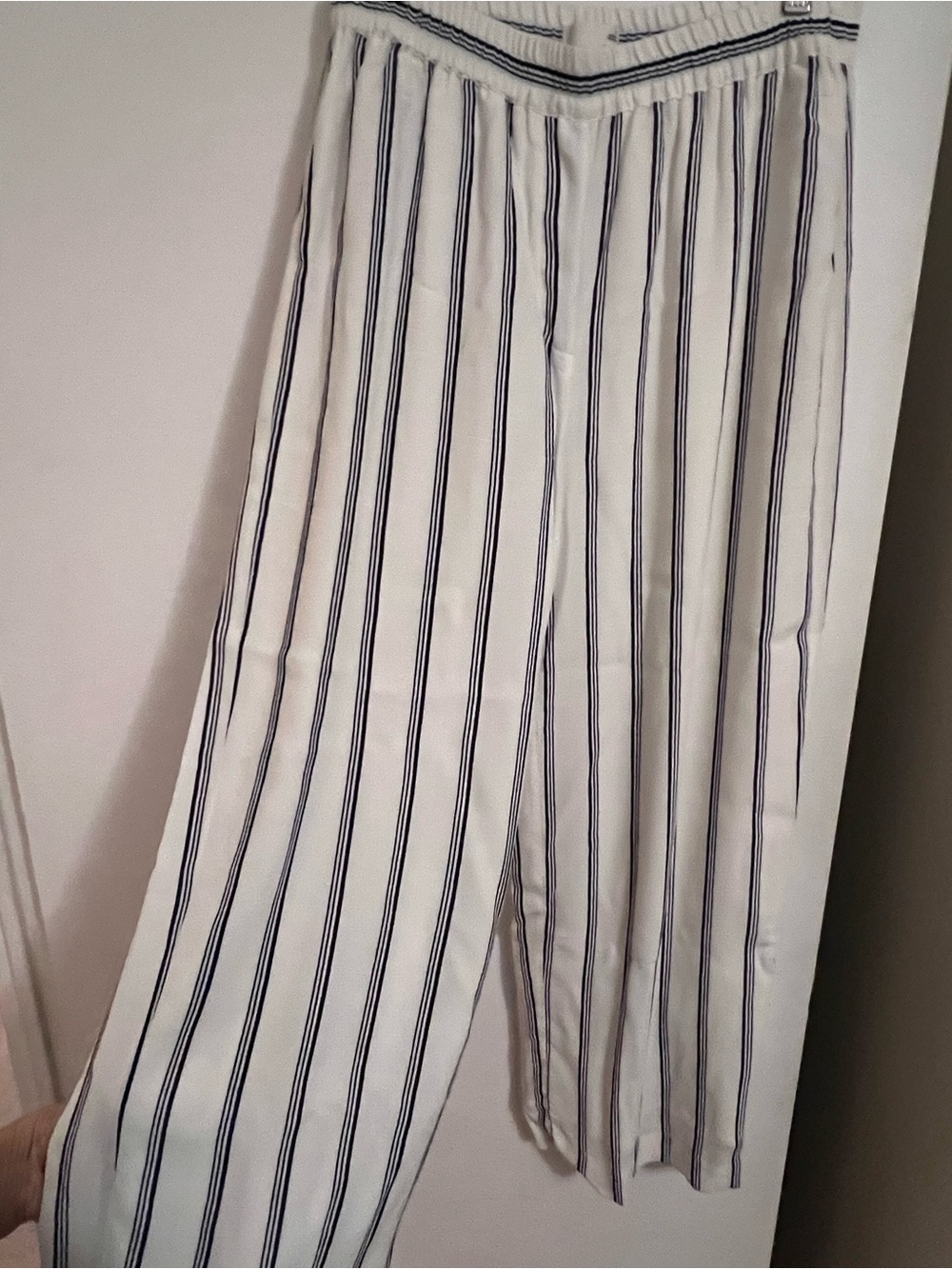 White and Navy Stripe trousers